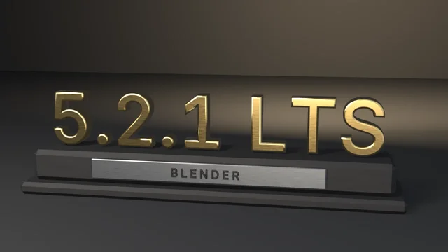 The Blender version number in polished gold 3D characters on a chamfered two-tier dark stone plinth, with BLENDER inked on a brushed-steel nameplate across its face.