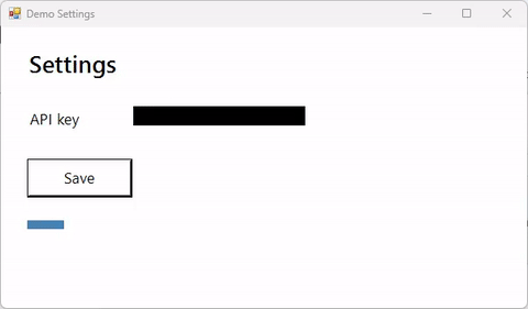 The same bug-repro GIF as REC 01: the API key covered by a black box, a red box and label on the Save button, then the Saved banner.