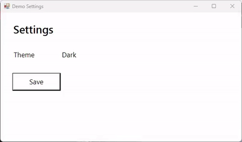 The zoomed version: the camera glides in on the Save button as the cursor clicks it, a red ring expands from the click, then the view eases back out to the whole window with the Saved banner.
