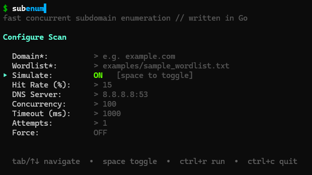 subenum TUI — Configure Scan